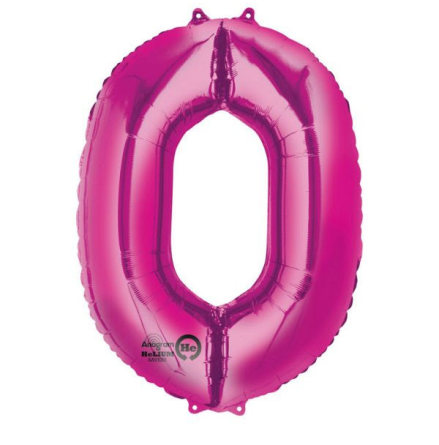 Folieballong siffra, 0 rosa 86 cm