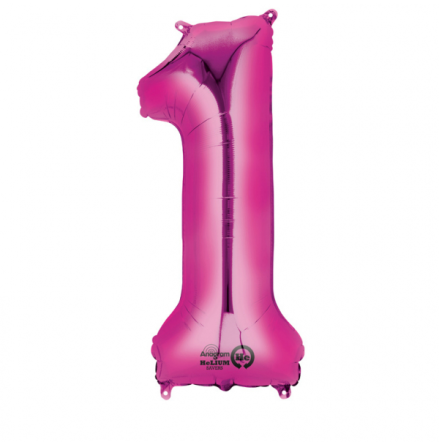 Folieballong, siffra 1 rosa 86 cm