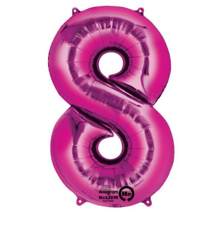 Folieballong, siffra 8 rosa 86 cm