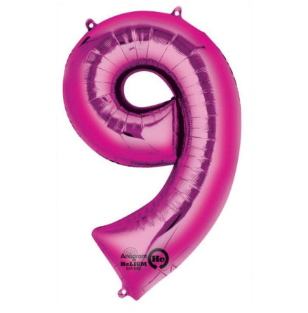 Folieballong, siffra 9 rosa 86 cm