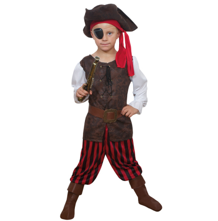 Barndräkt, randig pirat 134/140 cl