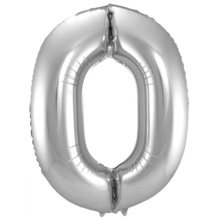 Folieballong, siffra 0 silver 86 cm