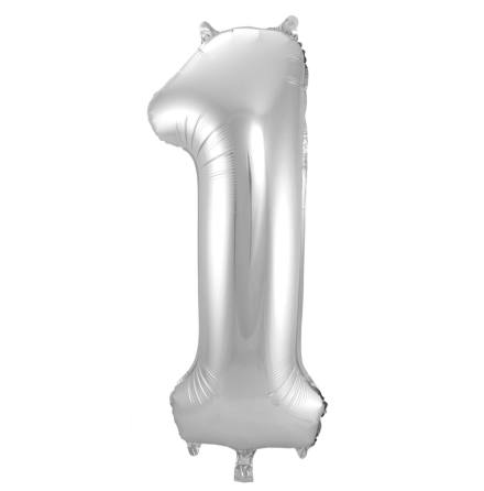 Folieballong, siffra 1 silver 86 cm