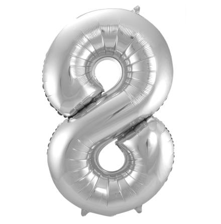 Folieballong, siffra 8 silver 86 cm