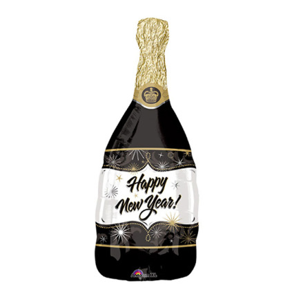 Folieballong, champagneflaska happy new year 91x35 cm