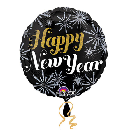 Folieballong, rund happy new year 43 cm