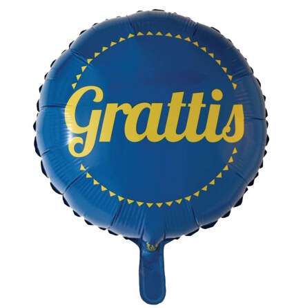 Folieballong, grattis blå/gul 46 cm