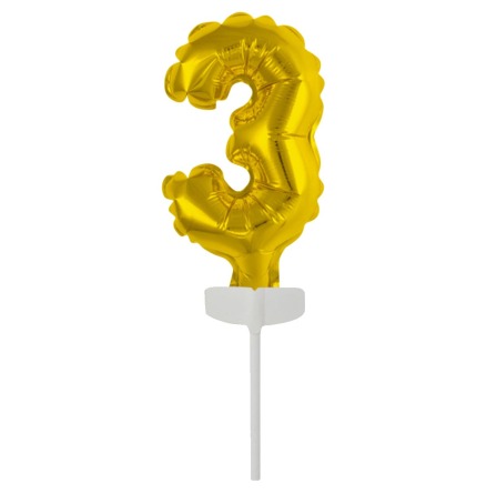 Folieballong, siffra 3 guld 13 cm