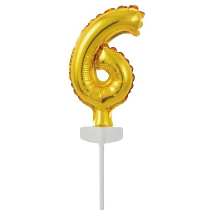 Folieballong, siffra 6 guld 13 cm