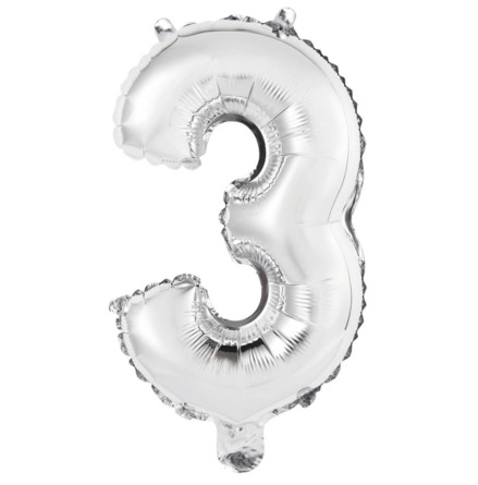 Folieballong, siffra 3 silver 40 cm