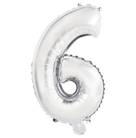 Folieballong, siffra 6 silver 40 cm