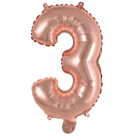 Folieballong, siffra 3 ros 40 cm