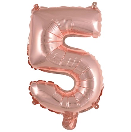 Folieballong, siffra 5 rosé 40 cm