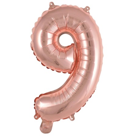 Folieballong, siffra 9 rosé 40 cm