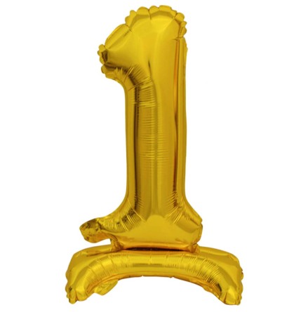 Folieballong, siffra 1 guld stående 38 cm