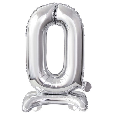 Folieballong, siffra 0 silver stående 38 cm