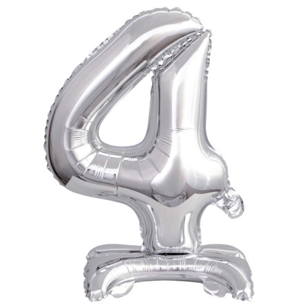 Folieballong, siffra 4 silver stående 38 cm