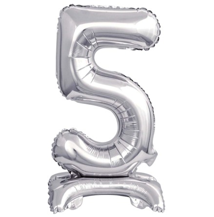 Folieballong, siffra 5 silver stående 38 cm