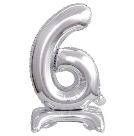 Folieballong, siffra 6 silver stående 38 cm