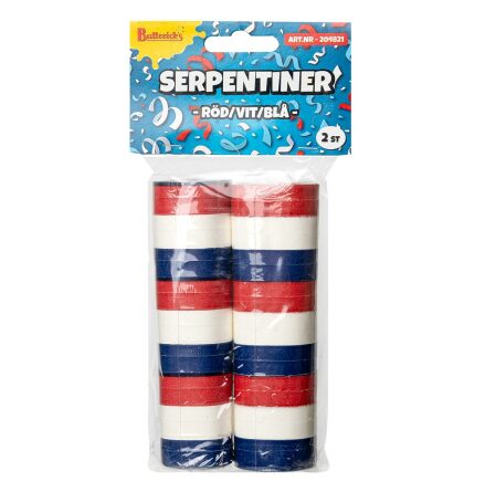 Serpentiner, rd/vit/bl 2 st