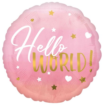 Folieballong, hello world rosa 43 cm